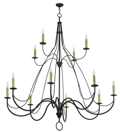 Meyda Lighting Bell 68" 12-Light 2-Tier Timeless Bronze Chandelier With Ivory Faux Candlelight