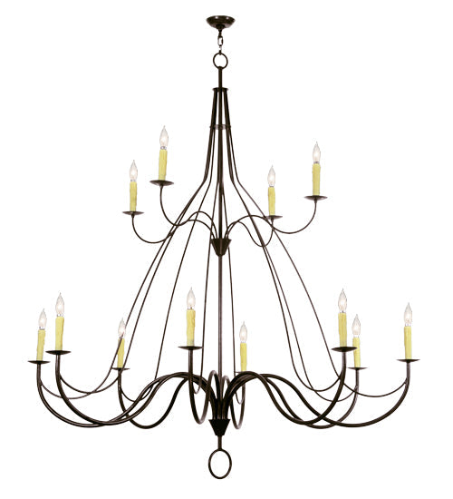Meyda Lighting Bell 68" 12-Light 2-Tier Timeless Bronze Chandelier With Ivory Faux Candlelight