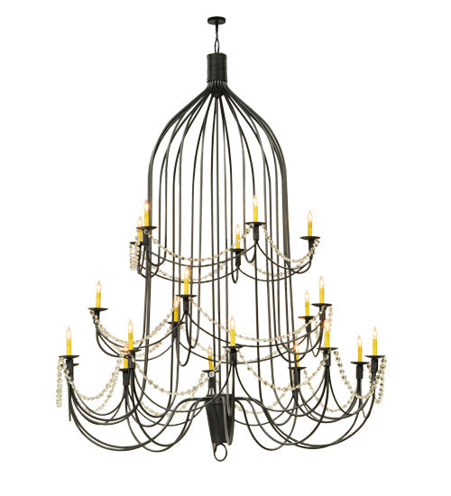 Meyda Lighting Bell 72" 20-Light 3-Tier Wrought Iron Chandelier With Amber Faux Candlelight