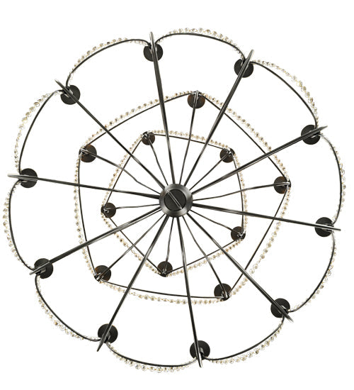 Meyda Lighting Bell 72" 20-Light 3-Tier Wrought Iron Chandelier With Amber Faux Candlelight