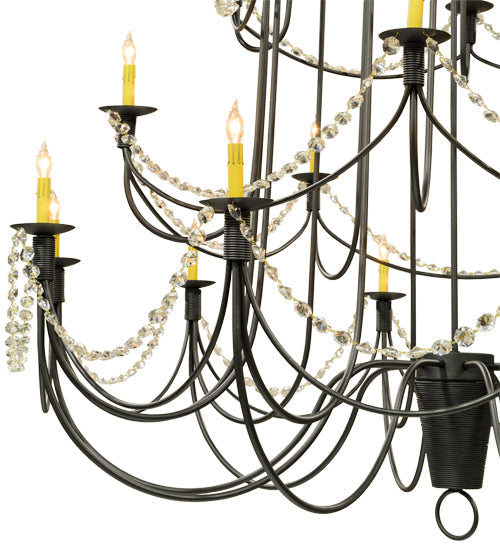 Meyda Lighting Bell 72" 20-Light 3-Tier Wrought Iron Chandelier With Amber Faux Candlelight