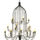 Meyda Lighting Bell 72" 20-Light 3-Tier Wrought Iron Chandelier With Amber Faux Candlelight