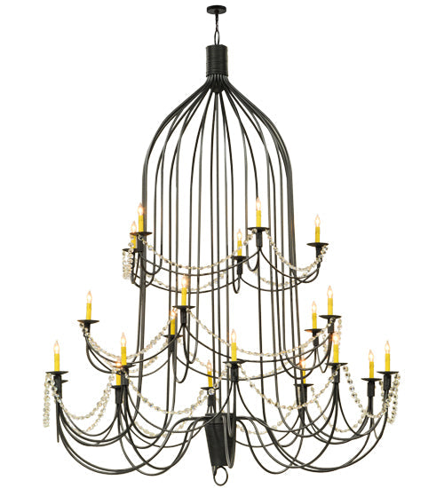 Meyda Lighting Bell 72" 20-Light 3-Tier Wrought Iron Chandelier With Amber Faux Candlelight