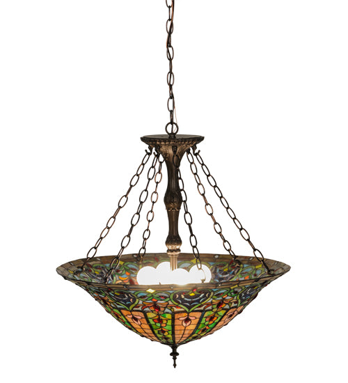 Meyda Lighting Bella 24" 4-Light Mahogany Bronze Inverted Pendant Light With Multi-Colored Shade Glass