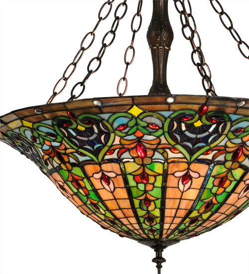 Meyda Lighting Bella 24" 4-Light Mahogany Bronze Inverted Pendant Light With Multi-Colored Shade Glass