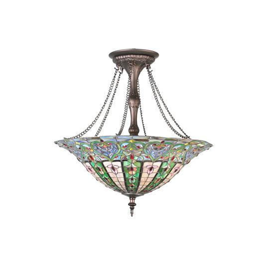 Meyda Lighting Bella 25" 4-Light Antique Inverted Pendant Light With Multi-Colored Shade Glass