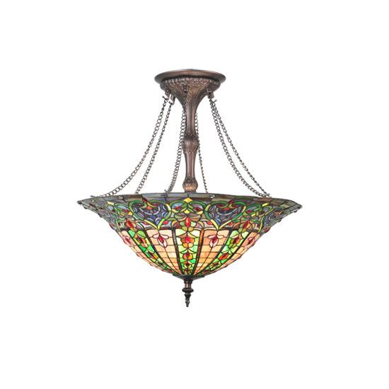 Meyda Lighting Bella 25" 4-Light Antique Inverted Pendant Light With Multi-Colored Shade Glass