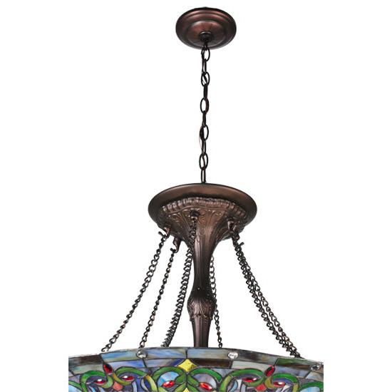 Meyda Lighting Bella 25" 4-Light Antique Inverted Pendant Light With Multi-Colored Shade Glass