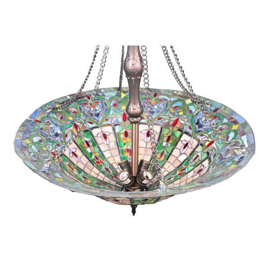 Meyda Lighting Bella 25" 4-Light Antique Inverted Pendant Light With Multi-Colored Shade Glass