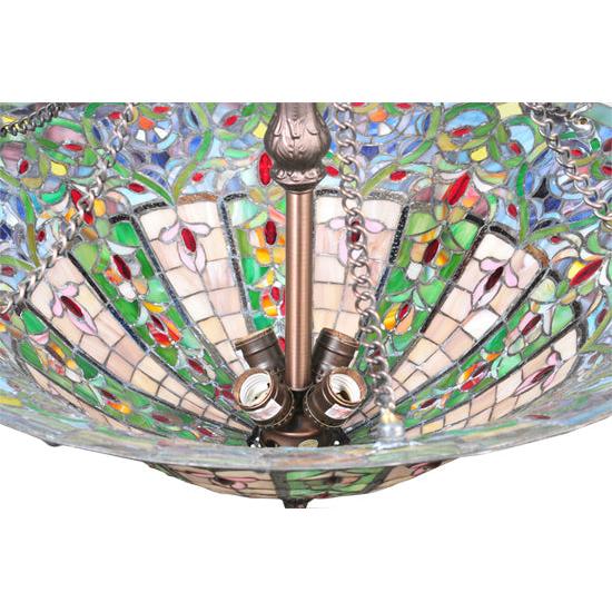 Meyda Lighting Bella 25" 4-Light Antique Inverted Pendant Light With Multi-Colored Shade Glass
