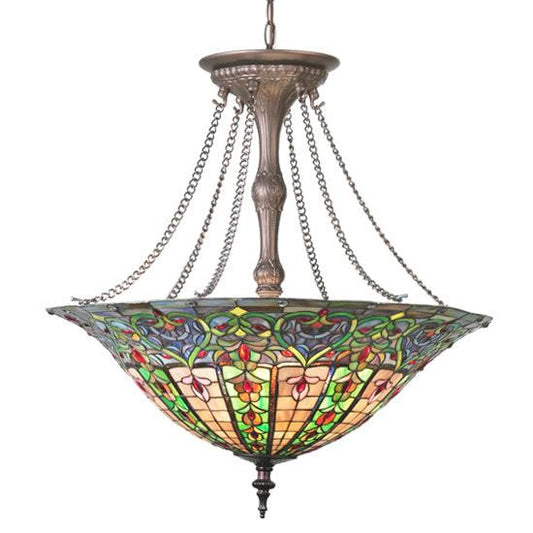 Meyda Lighting Bella 25" 4-Light Antique Inverted Pendant Light With Multi-Colored Shade Glass