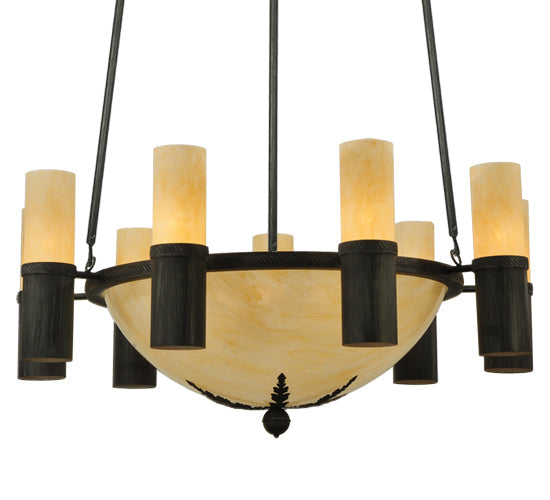 Meyda Lighting Bella Sala 62" 15-Light 9-Arm Antique Iron Gate Chandelier With Sahara Taupe Idalight Shade