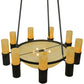 Meyda Lighting Bella Sala 62" 15-Light 9-Arm Antique Iron Gate Chandelier With Sahara Taupe Idalight Shade