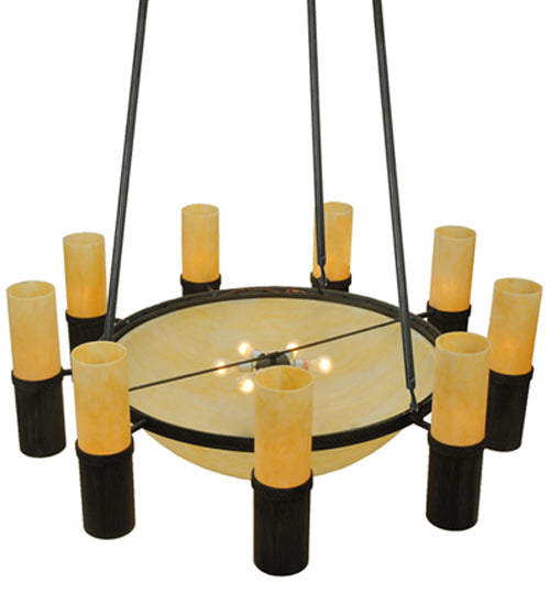 Meyda Lighting Bella Sala 62" 15-Light 9-Arm Antique Iron Gate Chandelier With Sahara Taupe Idalight Shade