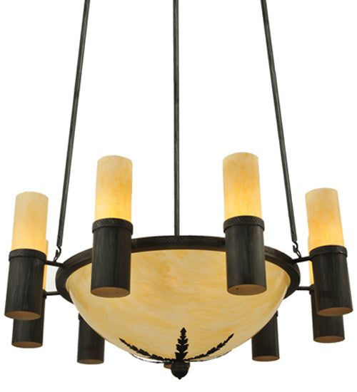 Meyda Lighting Bella Sala 62" 15-Light 9-Arm Antique Iron Gate Chandelier With Sahara Taupe Idalight Shade