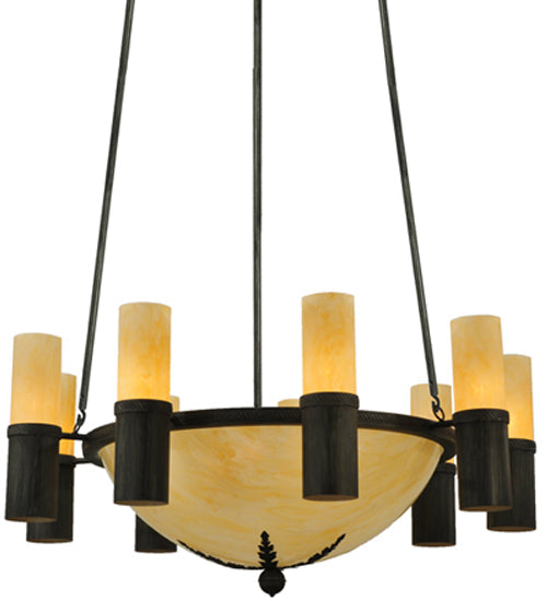 Meyda Lighting Bella Sala 62" 15-Light 9-Arm Antique Iron Gate Chandelier With Sahara Taupe Idalight Shade