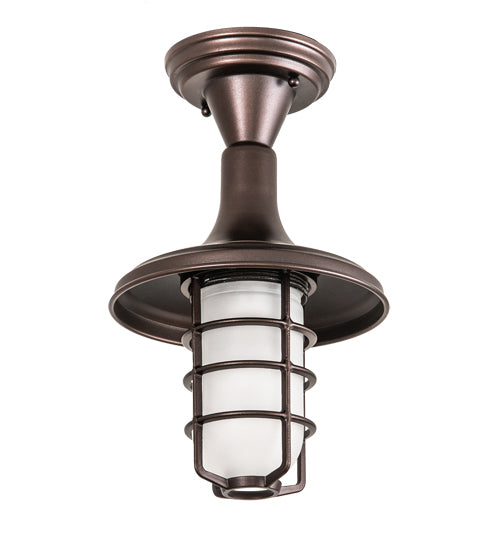 Meyda Lighting Bellevue 9" Mahogany Bronze Flush Mount Light With Frosted Clear Shade Glass