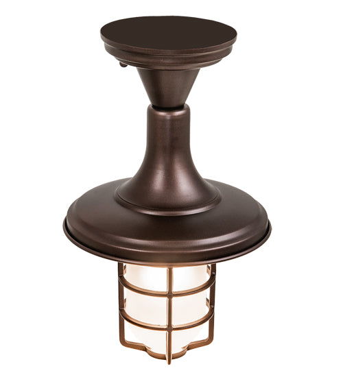 Meyda Lighting Bellevue 9" Mahogany Bronze Flush Mount Light With Frosted Clear Shade Glass