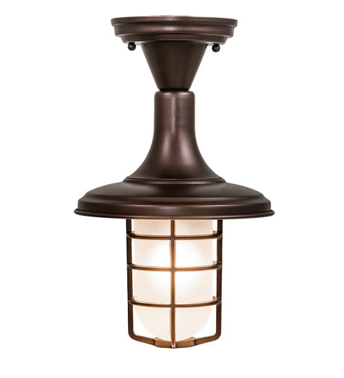 Meyda Lighting Bellevue 9" Mahogany Bronze Flush Mount Light With Frosted Clear Shade Glass