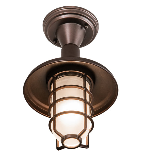 Meyda Lighting Bellevue 9" Mahogany Bronze Flush Mount Light With Frosted Clear Shade Glass