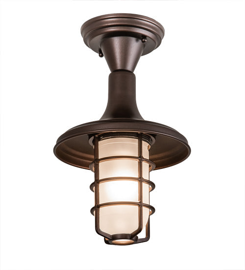 Meyda Lighting Bellevue 9" Mahogany Bronze Flush Mount Light With Frosted Clear Shade Glass