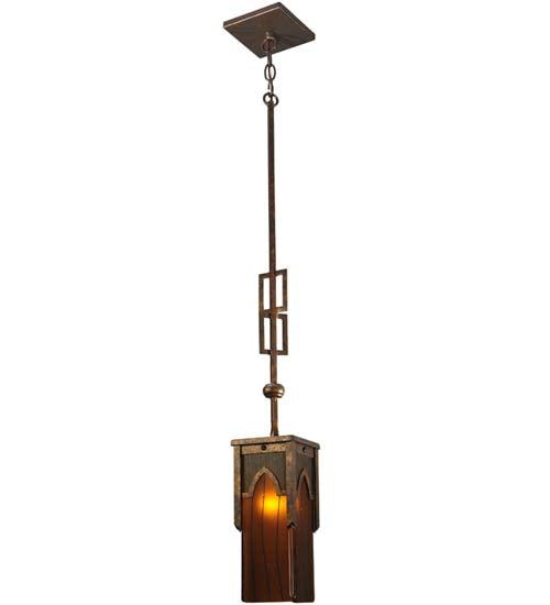 Meyda Lighting Bellver 7" Gilded Tobacco Mini Pendant Light With Fuzed Topaz Shade Glass