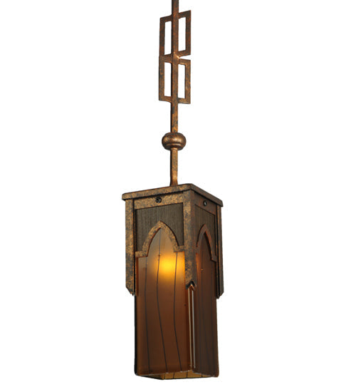 Meyda Lighting Bellver 7" Gilded Tobacco Mini Pendant Light With Fuzed Topaz Shade Glass