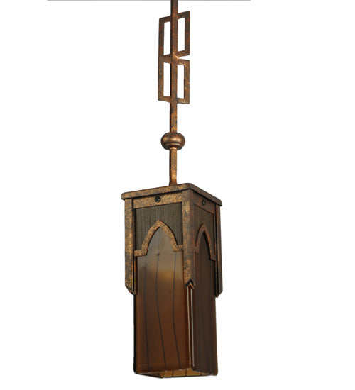 Meyda Lighting Bellver 7" Gilded Tobacco Mini Pendant Light With Fuzed Topaz Shade Glass