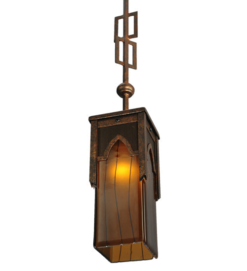 Meyda Lighting Bellver 7" Gilded Tobacco Mini Pendant Light With Fuzed Topaz Shade Glass