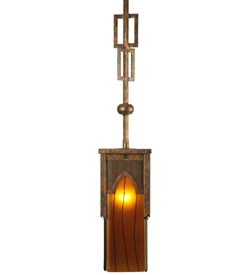 Meyda Lighting Bellver 7" Gilded Tobacco Mini Pendant Light With Fuzed Topaz Shade Glass