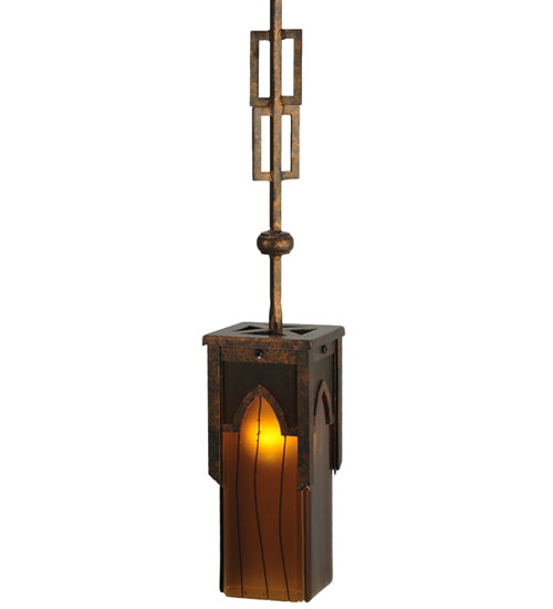 Meyda Lighting Bellver 7" Gilded Tobacco Mini Pendant Light With Fuzed Topaz Shade Glass