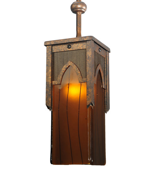 Meyda Lighting Bellver 7" Gilded Tobacco Mini Pendant Light With Fuzed Topaz Shade Glass