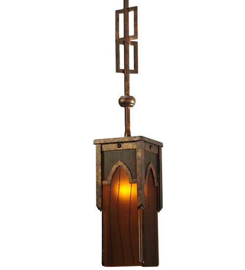 Meyda Lighting Bellver 7" Gilded Tobacco Mini Pendant Light With Fuzed Topaz Shade Glass