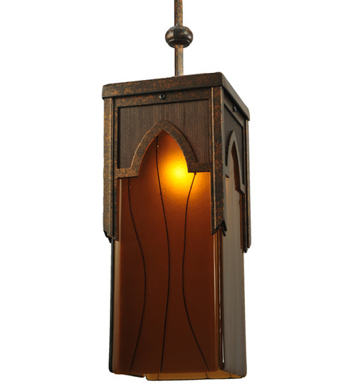 Meyda Lighting Bellver 7"W x 125"H Gilded Tobacco Mini Pendant Light With Amber Shade Glass