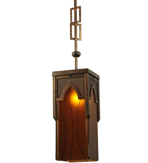 Meyda Lighting Bellver 7"W x 125"H Gilded Tobacco Mini Pendant Light With Amber Shade Glass