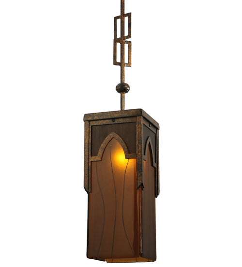 Meyda Lighting Bellver 7"W x 143"H Gilded Tobacco Mini Pendant Light With Amber Shade Glass