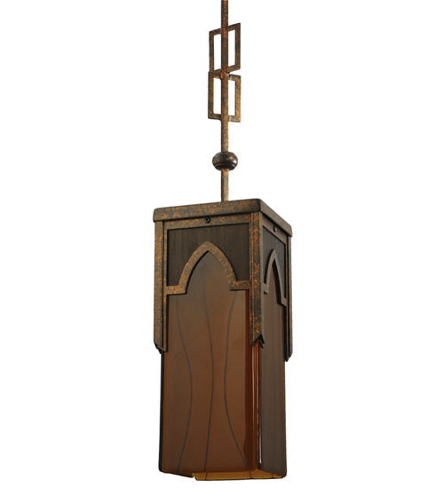 Meyda Lighting Bellver 7"W x 143"H Gilded Tobacco Mini Pendant Light With Amber Shade Glass
