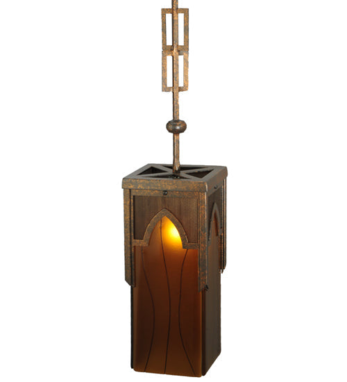 Meyda Lighting Bellver 7"W x 143"H Gilded Tobacco Mini Pendant Light With Amber Shade Glass