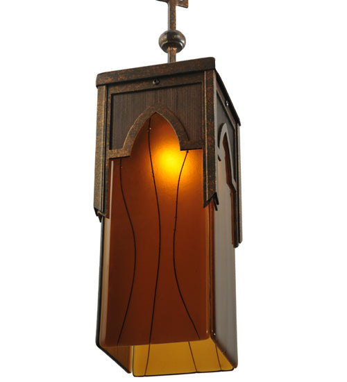 Meyda Lighting Bellver 7"W x 143"H Gilded Tobacco Mini Pendant Light With Amber Shade Glass