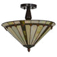 Meyda Lighting Belvidere 16" 2-Light Mahogany Bronze Semi-flush Mount Ceiling Light With Multi-Colored Shade Glass