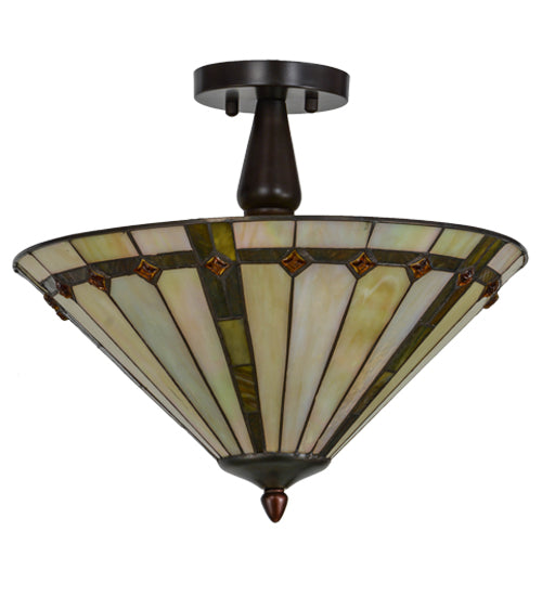 Meyda Lighting Belvidere 16" 2-Light Mahogany Bronze Semi-flush Mount Ceiling Light With Multi-Colored Shade Glass