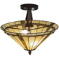 Meyda Lighting Belvidere 16" 2-Light Mahogany Bronze Semi-flush Mount Ceiling Light With Multi-Colored Shade Glass