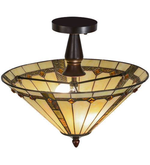 Meyda Lighting Belvidere 16" 2-Light Mahogany Bronze Semi-flush Mount Ceiling Light With Multi-Colored Shade Glass