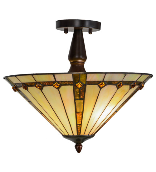 Meyda Lighting Belvidere 16" 2-Light Mahogany Bronze Semi-flush Mount Ceiling Light With Multi-Colored Shade Glass