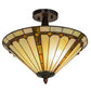 Meyda Lighting Belvidere 16" 2-Light Mahogany Bronze Semi-flush Mount Ceiling Light With Multi-Colored Shade Glass