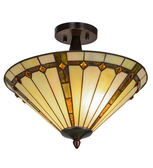 Meyda Lighting Belvidere 16" 2-Light Mahogany Bronze Semi-flush Mount Ceiling Light With Multi-Colored Shade Glass