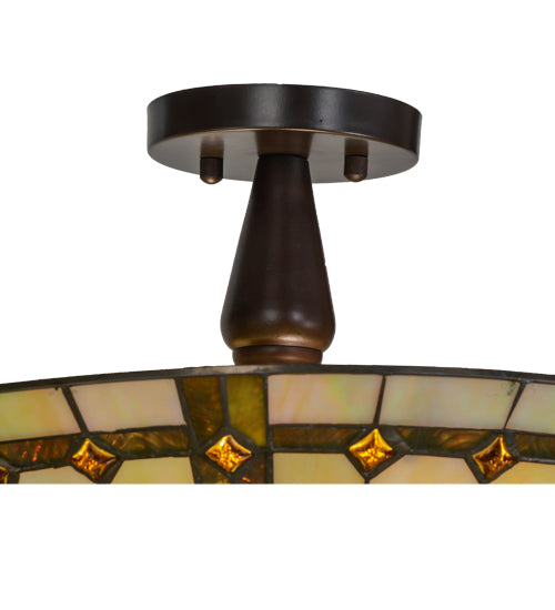 Meyda Lighting Belvidere 16" 2-Light Mahogany Bronze Semi-flush Mount Ceiling Light With Multi-Colored Shade Glass