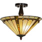 Meyda Lighting Belvidere 16" 2-Light Mahogany Bronze Semi-flush Mount Ceiling Light With Multi-Colored Shade Glass