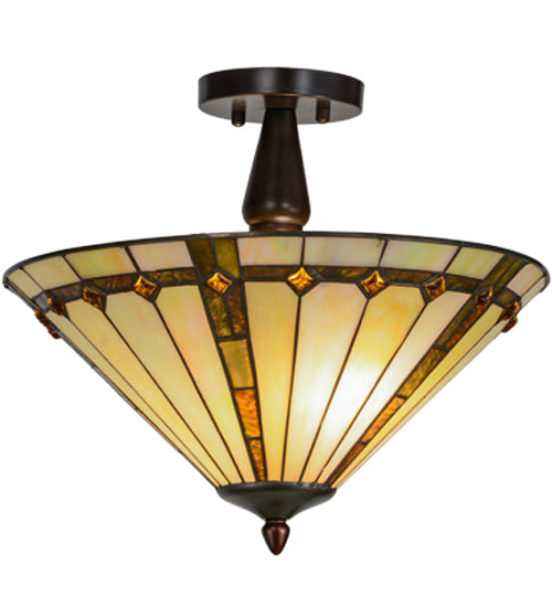 Meyda Lighting Belvidere 16" 2-Light Mahogany Bronze Semi-flush Mount Ceiling Light With Multi-Colored Shade Glass