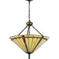 Meyda Lighting Belvidere 20" 3-Light Mahogany Bronze Inverted Pendant Light With Amber and Ivory Shade Glass